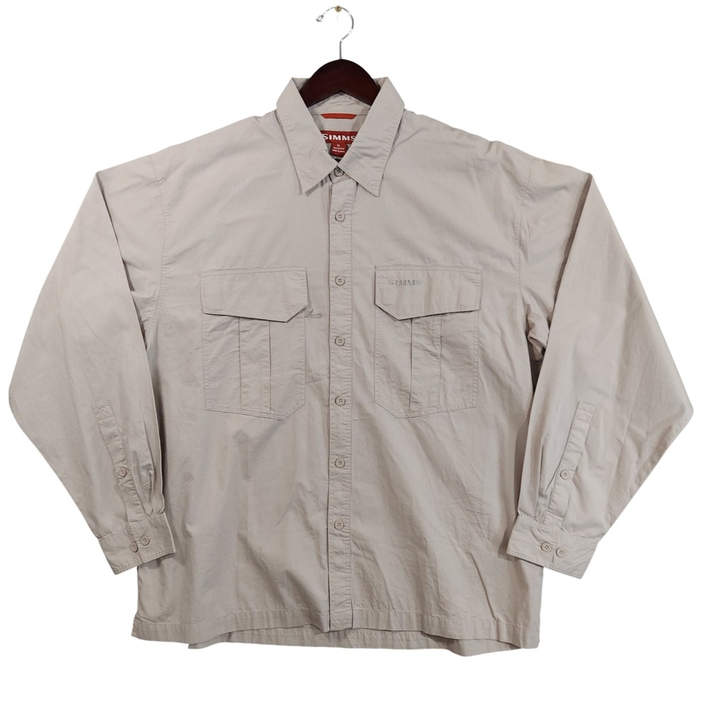 Simms Fishing Shirt Men XL Tan Long Sleeve Cotton Button Up Utility 27072